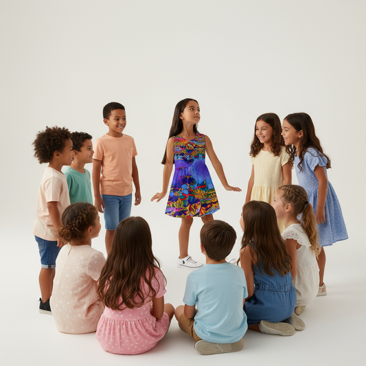 “Cerulean Spectrum” Girls Sleeveless A-Line Dress