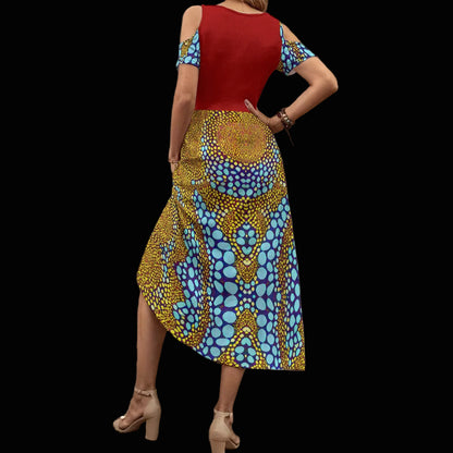 “Sunstone” Women's V-neck Off-shoulder Dress