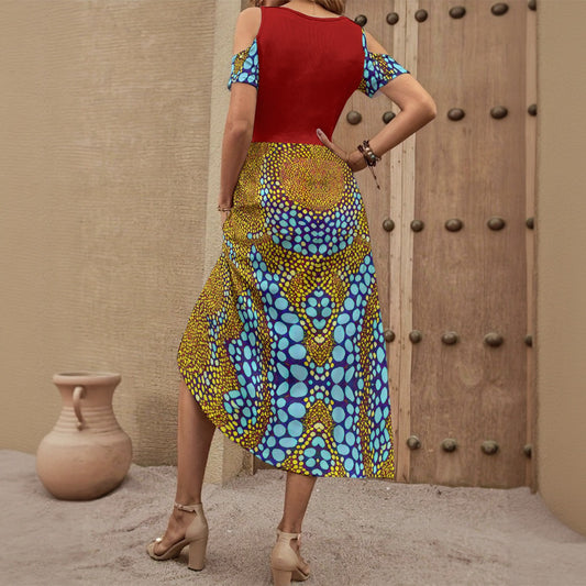 “Sunstone” Women's V-neck Off-shoulder Dress