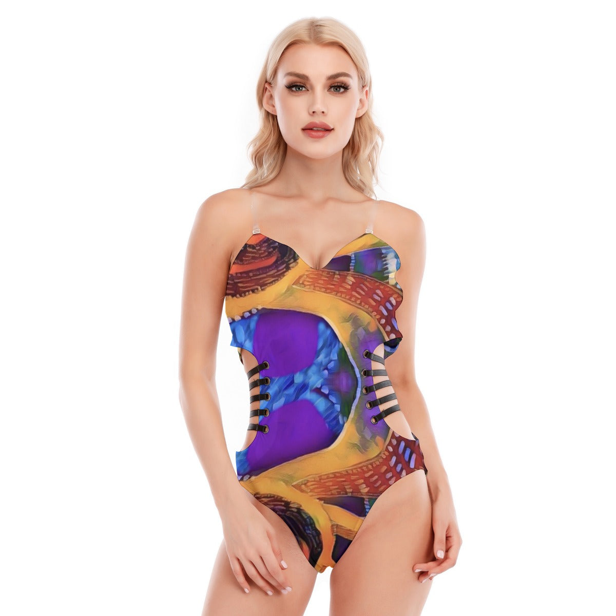 “Colour Vortex” Women's Tube Top Bodysuit With Side Black Straps