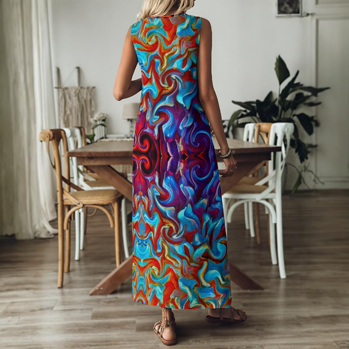 ‘Aurora Flare” Women's V-Neck Long Dress