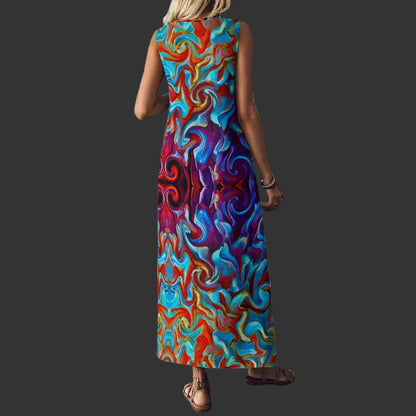 “Aurora Flare” Women's V-Neck Long Dress