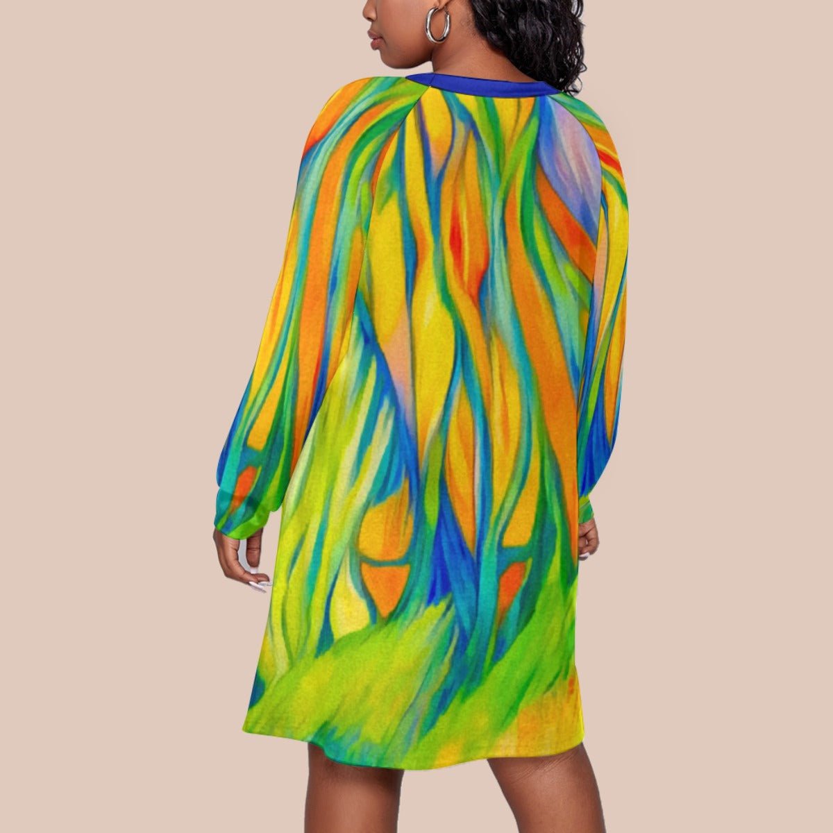 “Iridescence” Women's Dress With Raglan Sleeve(Plus Size)