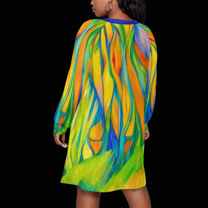 “Iridescence” Women's Dress With Raglan Sleeve(Plus Size)
