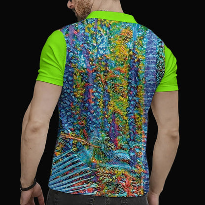 “Flouro Jungle” Men's Short Sleeve Button Polo Shirt