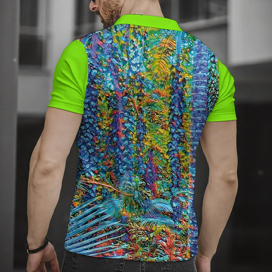 “Flouro Jungle” Men's Short Sleeve Button Polo Shirt