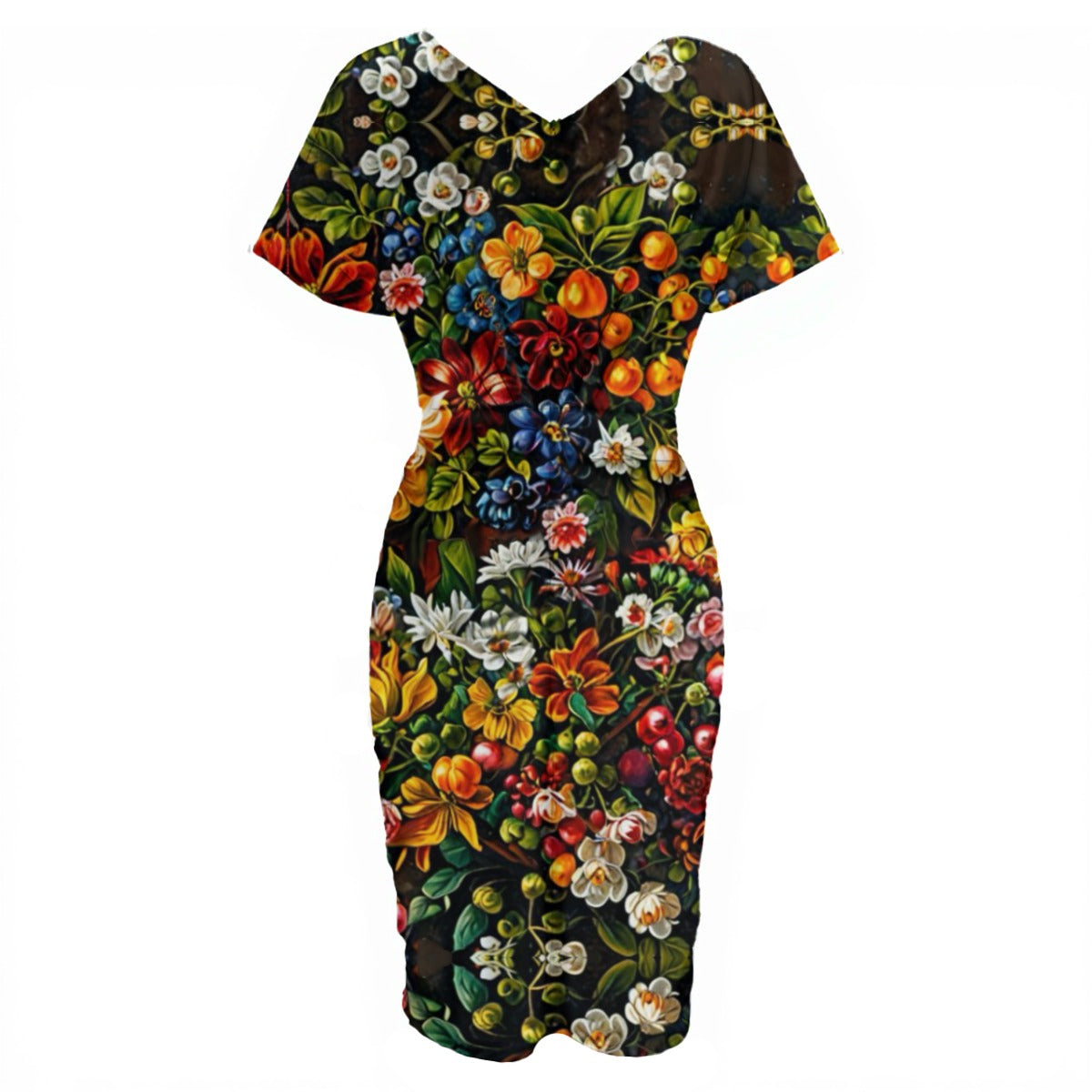“Midnight Garden” Women's V-neck pleated dress