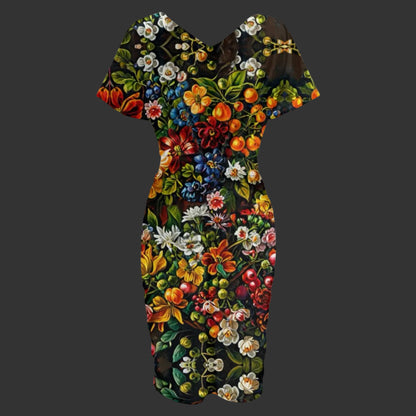“Midnight Garden” Women's V-neck pleated dress