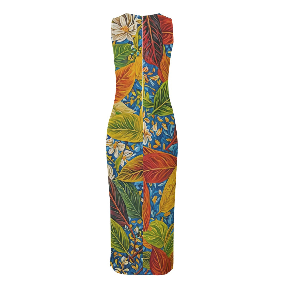 “Botanical Rhapsody”  Women's Beach Perspective Chiffon Sleeveless Dress