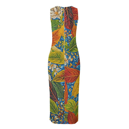“Botanical Rhapsody”  Women's Beach Perspective Chiffon Sleeveless Dress