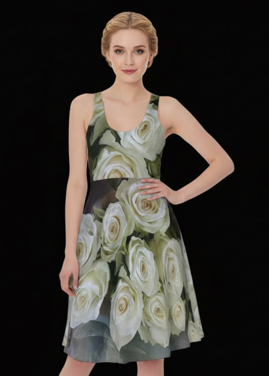 “White Roses” Women's Sleeveless Dress