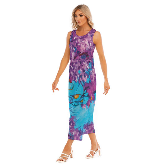 “Jacaranda Season” (Cobalt) Women's Tank Top Long Dress