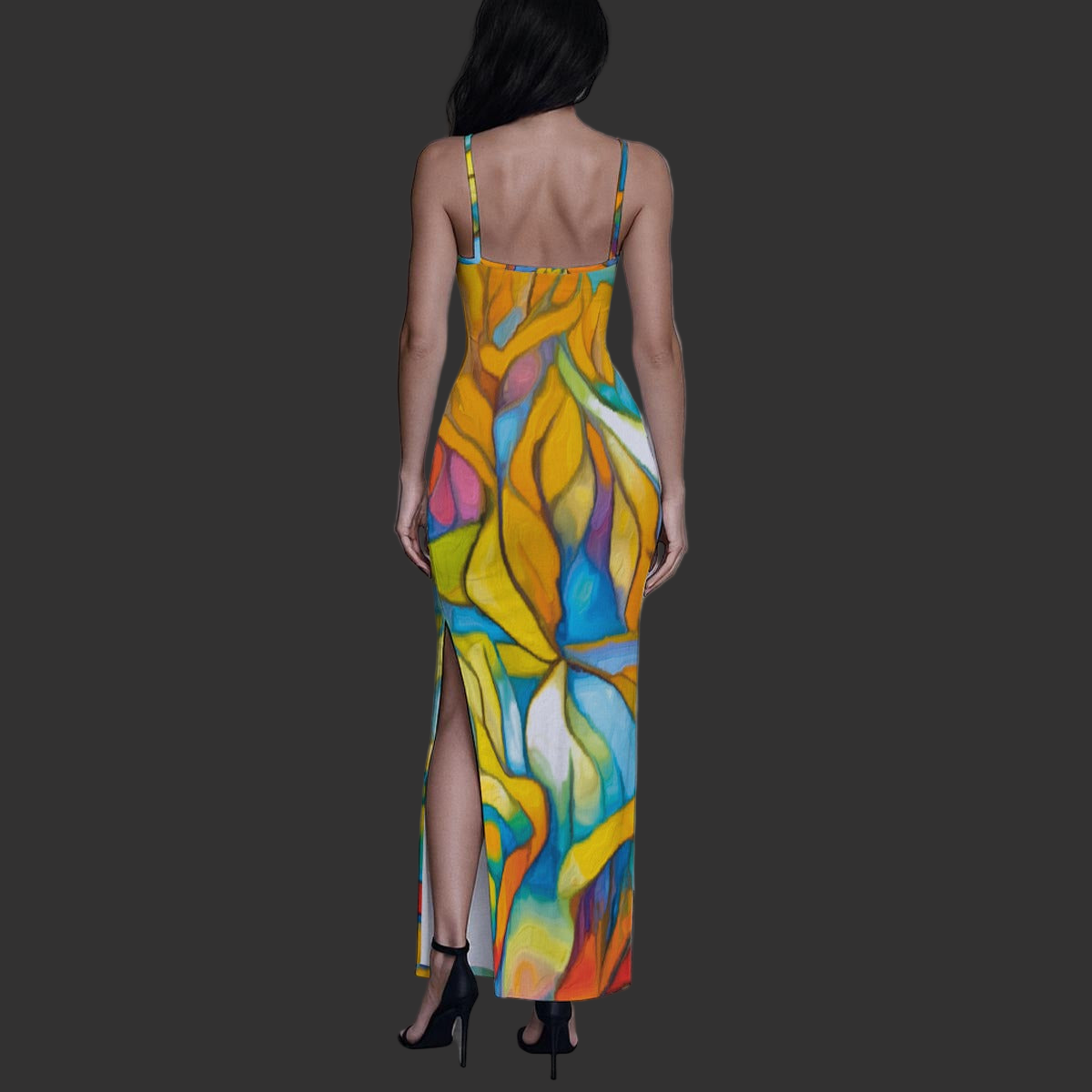 “Sunrise Stained Glass” Long Dress with Slit
