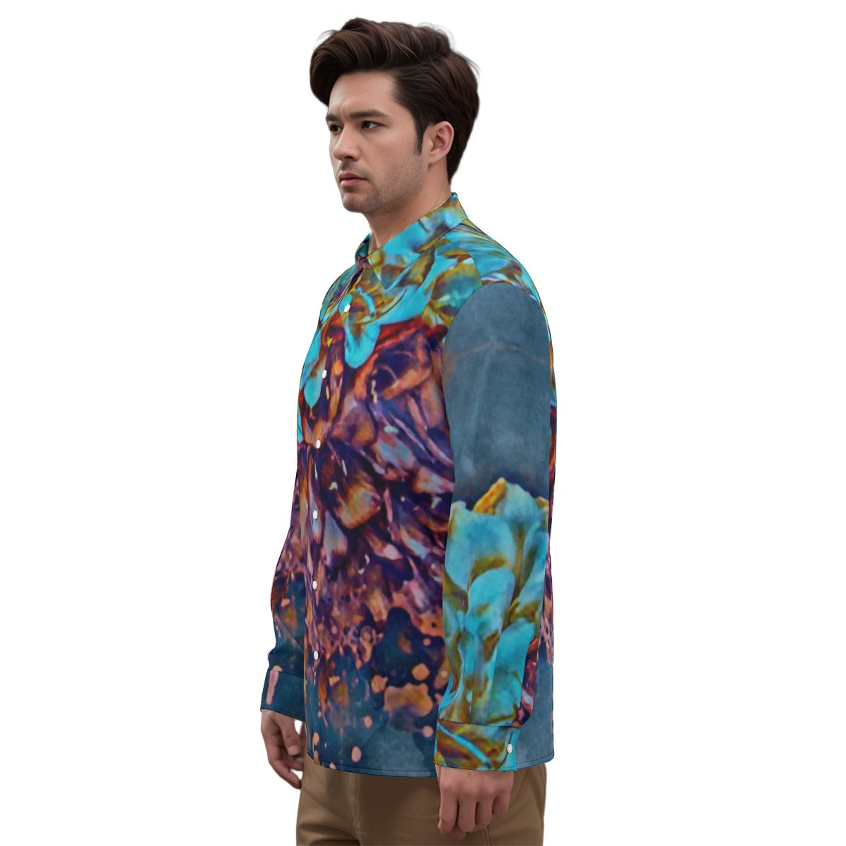 All-Over Print Men's Imitation Silk Long-Sleeved Shirt