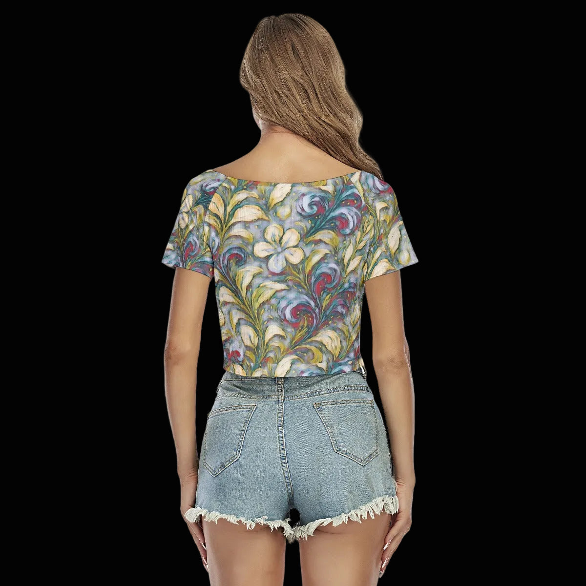 “Whispers of Spring” Women's Raglan Drawstring Front  Crop Tee