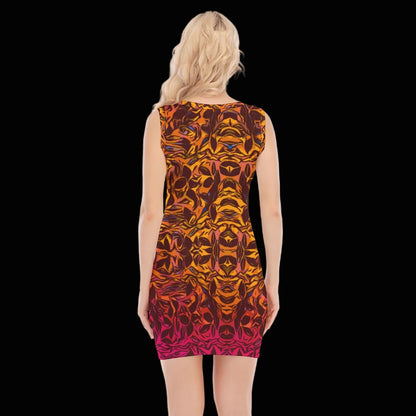“Tribal Sunset” Women's O-neck Sleeveless Hip Skirt