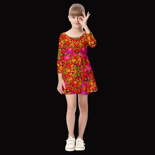 “Prismatic Petals” Kid's Long Sleeve Dress