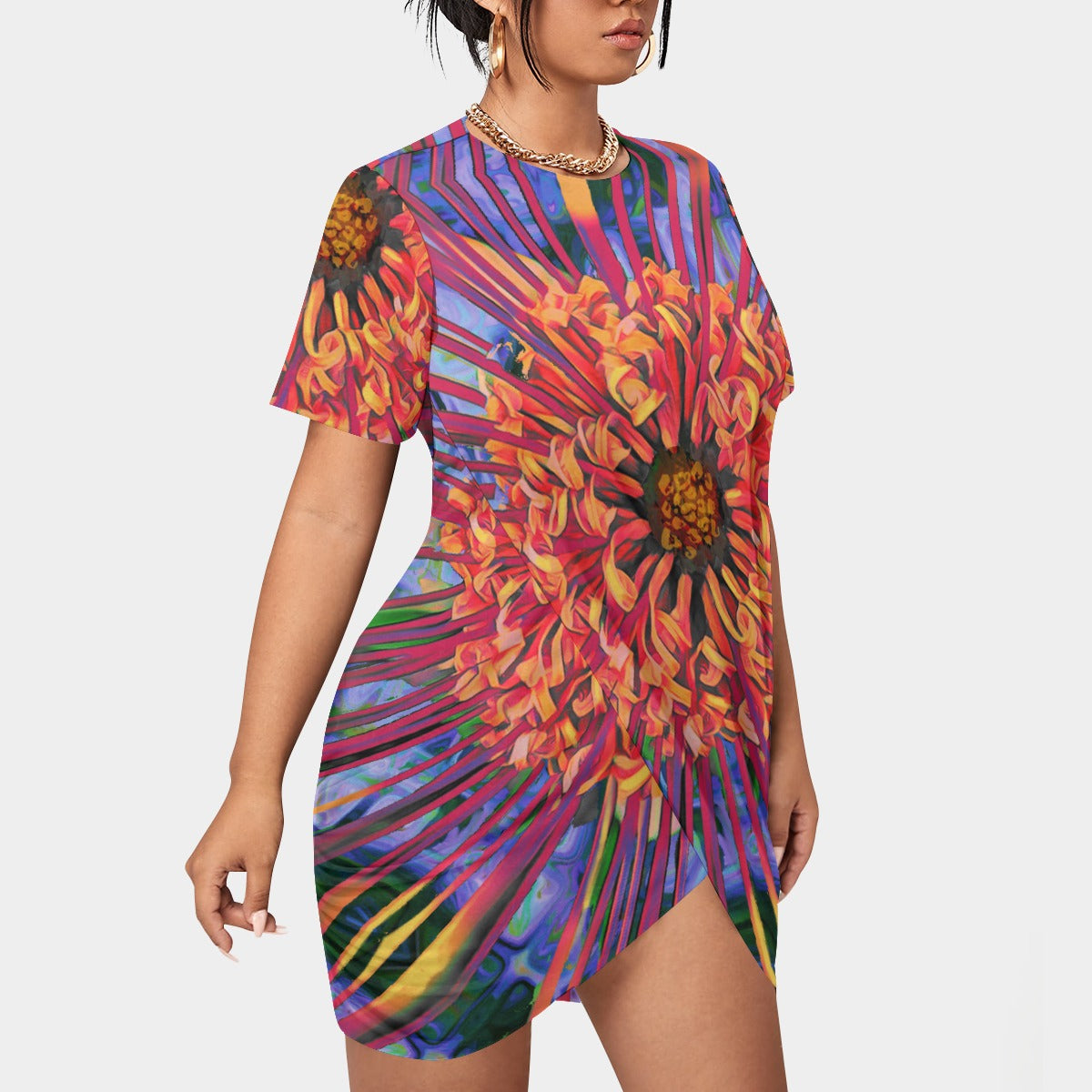 “Protea”  Stacked Hem Dress With Short Sleeve（Plus Size）