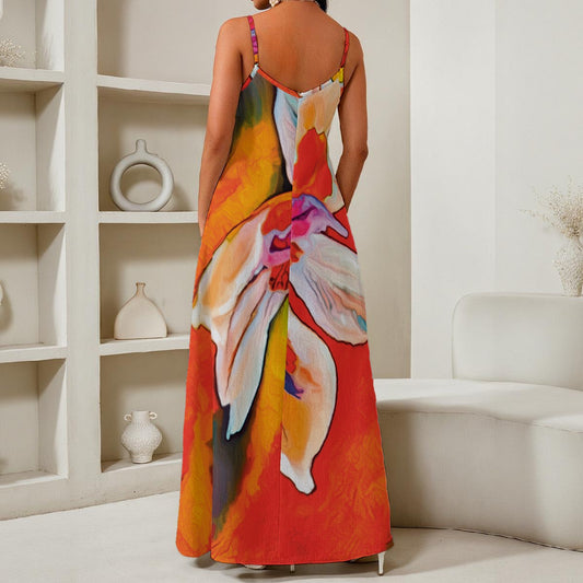“Dietes” Women's Elegant V-Neck Maxi Dress