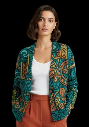 ‘Rapanui’ Unisex V-neck Knitted Fleece Cardigan With Button Closure