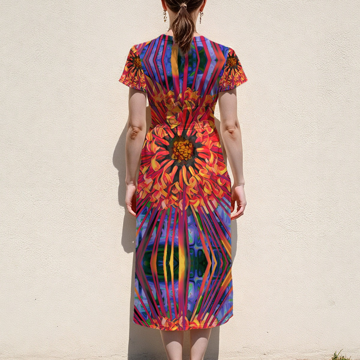 “Protea”  V-Neck Flutter Sleeve Midi Dress