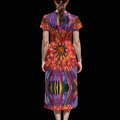 “Protea”  V-Neck Flutter Sleeve Midi Dress