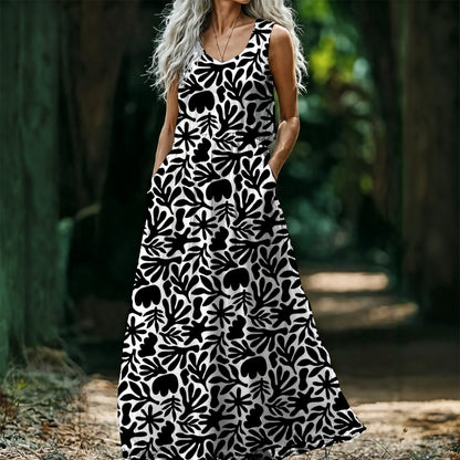 “Monochrome” Women’s Sleeveless Maxi Dress