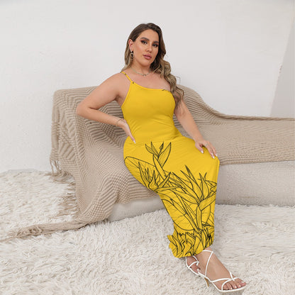 “Oscar”  Women's Oblique-Shoulder Exposure Dress With Side Split (Plus Size)
