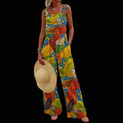 “Botanical Rhapsody” Women's Wide-Leg Jumpsuit