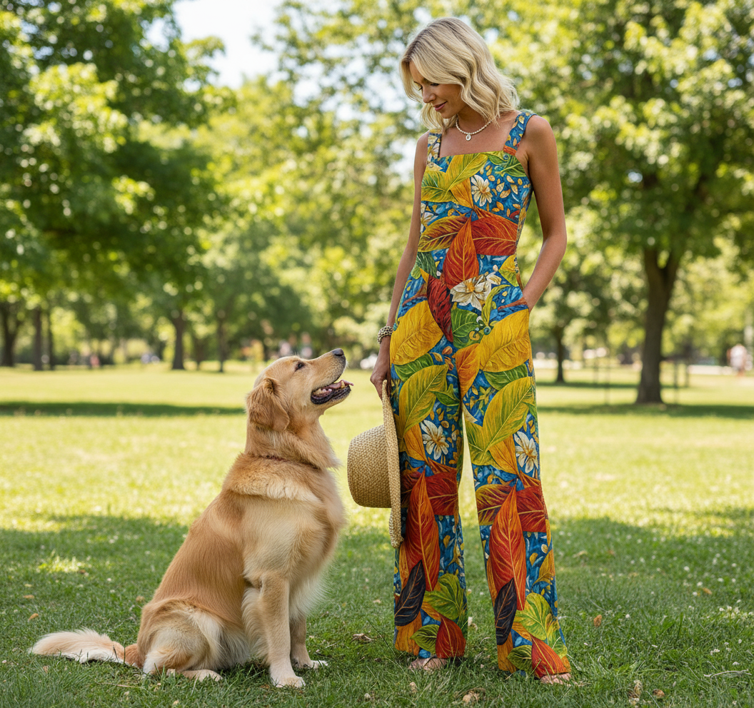 “Botanical Rhapsody” Women's Wide-Leg Jumpsuit