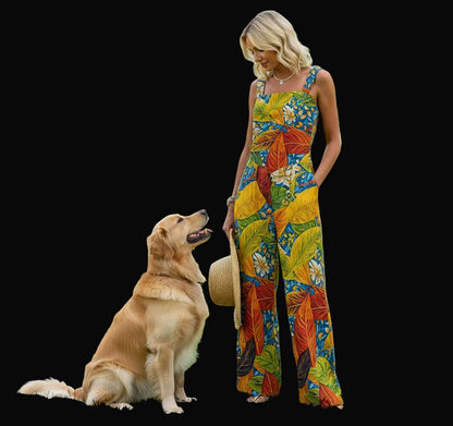 “Botanical Rhapsody” Women's Wide-Leg Jumpsuit