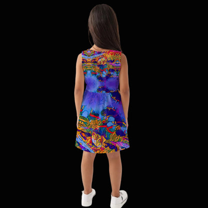 “Cerulean Spectrum” Girls Sleeveless A-Line Dress