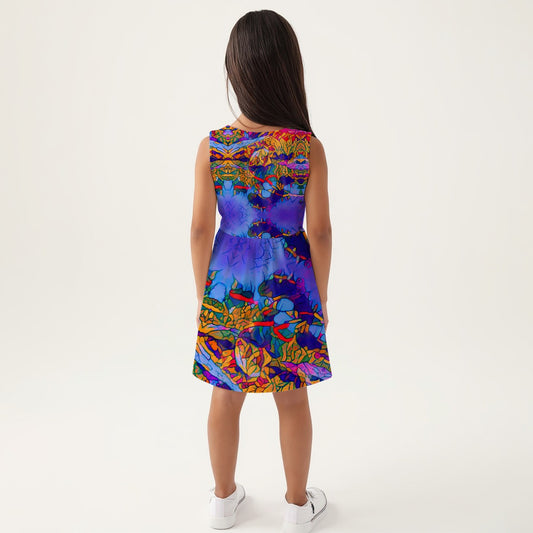 “Cerulean Spectrum” Girls Sleeveless A-Line Dress