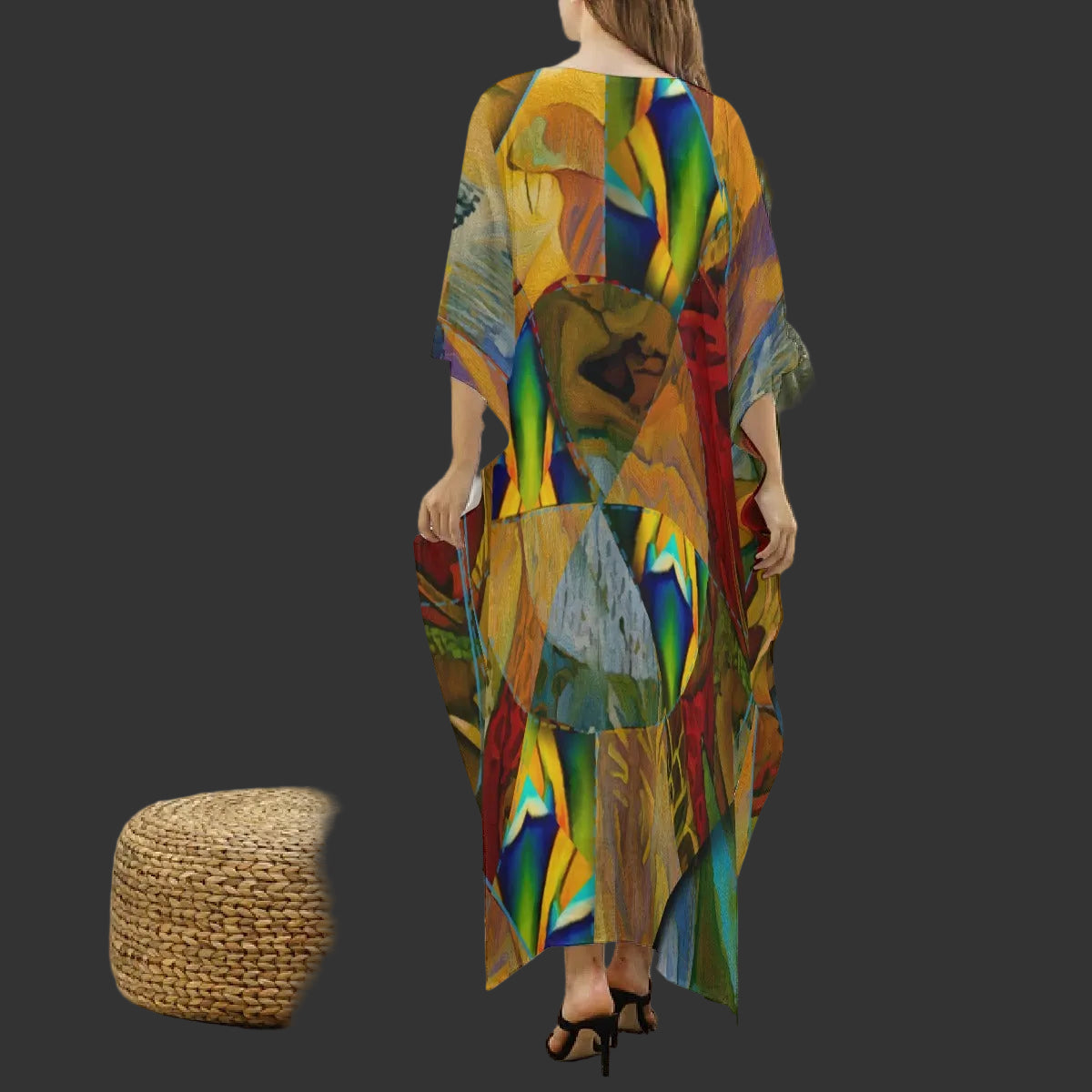 “Earthen Tessellation”  Women's Imitation Silk V-neck Kaftan Robe