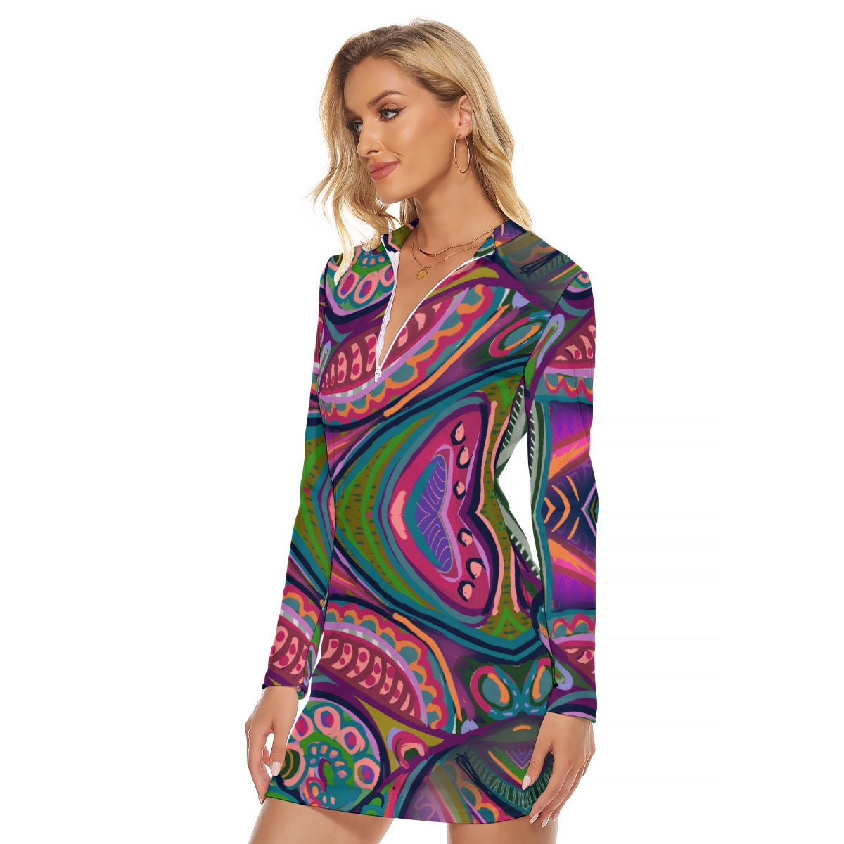 “Colour Burst”  Women's Zip Front Tight Dress