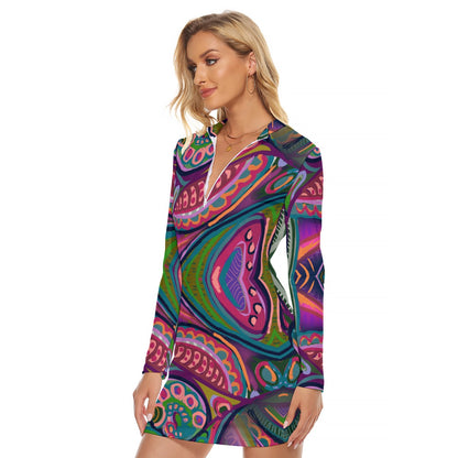 “Colour Burst”  Women's Zip Front Tight Dress