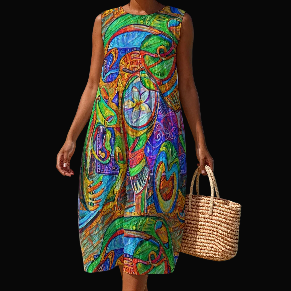 “Tropical Kaleidoscope” Women's Sleeveless Dress