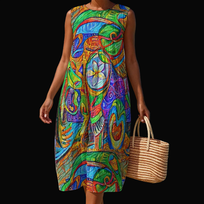 “Tropical Kaleidoscope” Women's Sleeveless Dress