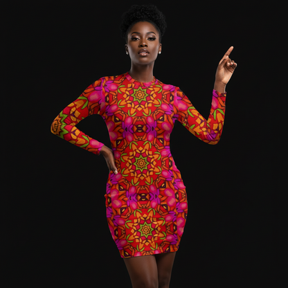 “Prismatic Petals” Women's Mesh Dress (Plus Size)