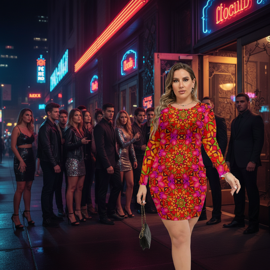 “Prismatic Petals” Women's Mesh Dress (Plus Size)