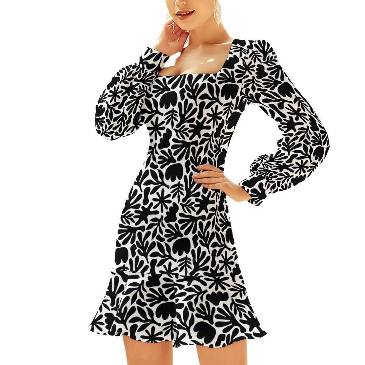 “Monochrome” Women's Ruffle Hem Skinny Dress