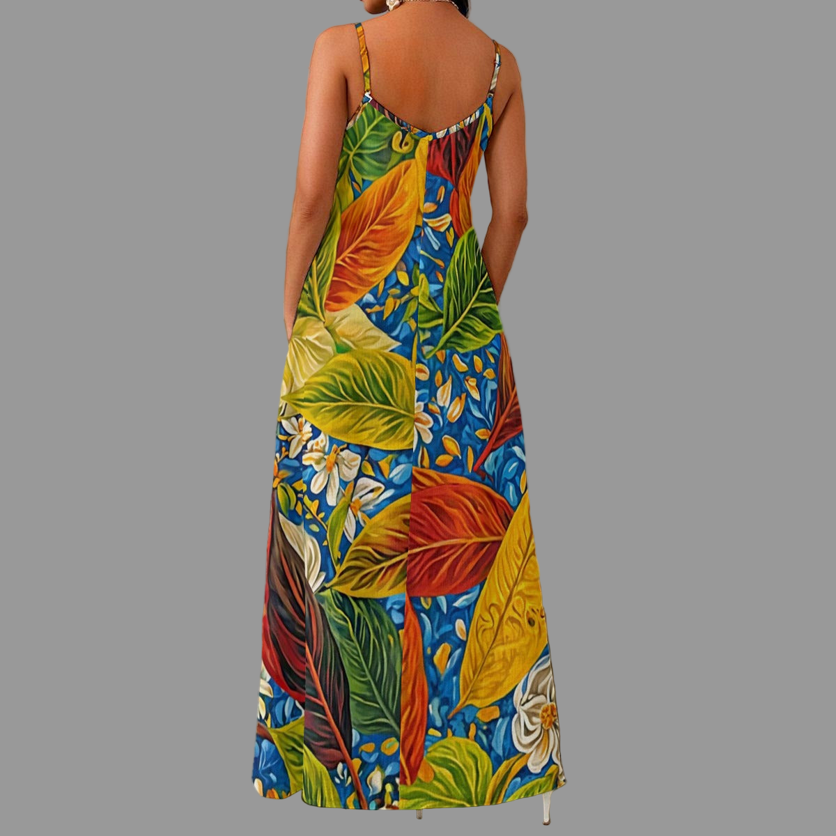 “Botanical Rhapsody” Women's Elegant V-Neck Maxi Dress
