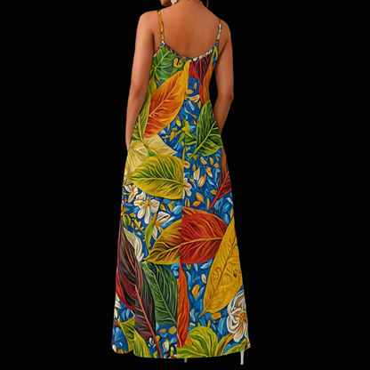 “Botanical Rhapsody” Women's Elegant V-Neck Maxi Dress