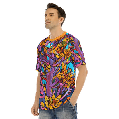 “Mosaic Pulse” Men's Raglan Sleeve T-shirt With Button Closure