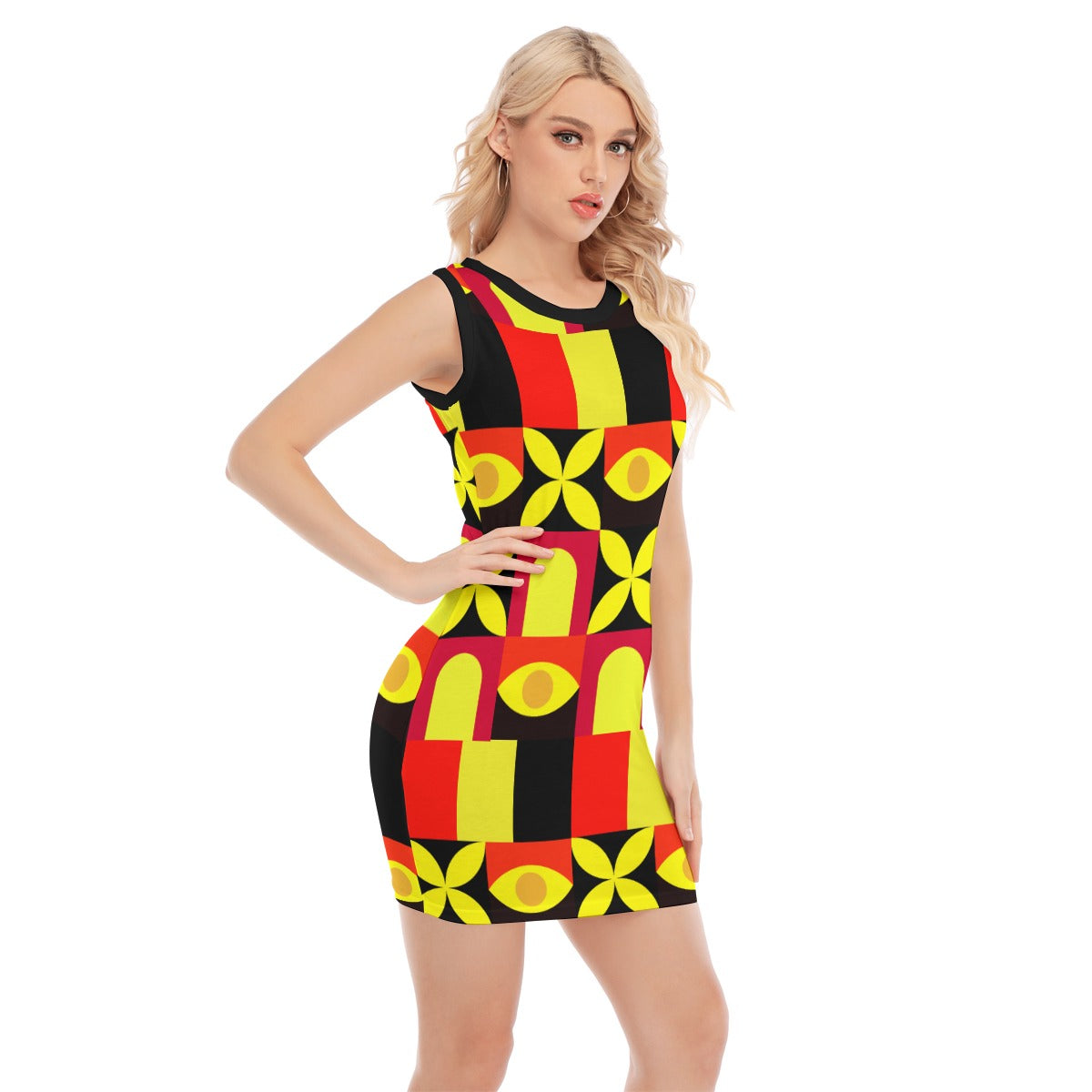 “Tricolour” Women's O-neck Sleeveless Hip Skirt