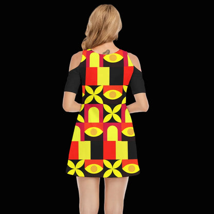 “Tricolour” Women's Cold Shoulder Dress | 190GSM Cotton