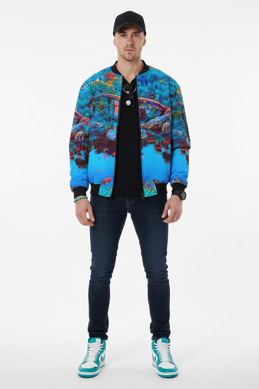 “Oriental Paradise”  Men's Bomber Jacket With Sleeve Pocket