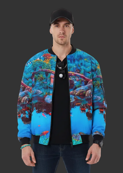 “Oriental Paradise”  Men's Bomber Jacket With Sleeve Pocket