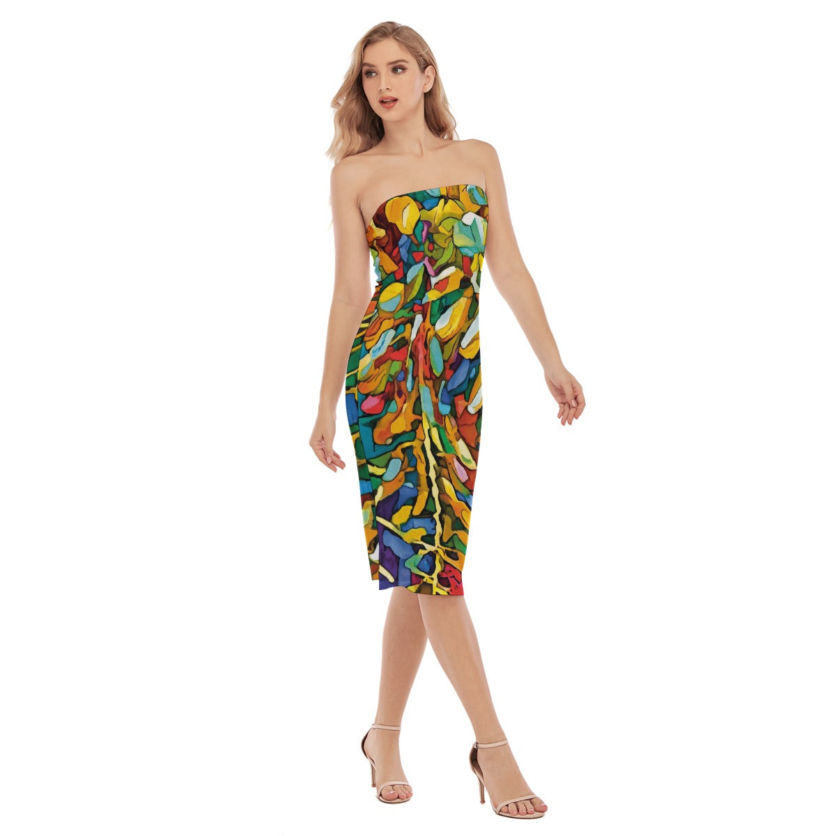“Rainbow Wisteria”  Women's Side Split Tube Top Dress
