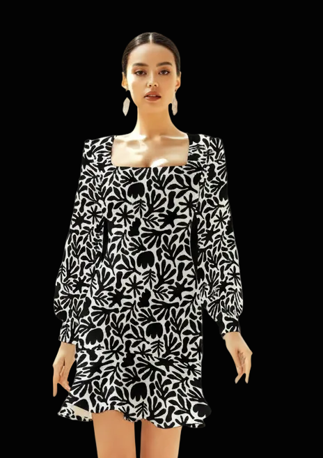 “Monochrome” Women's Ruffle Hem Skinny Dress